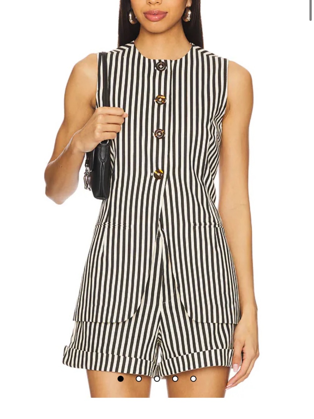 Del Mar Linen Vest in Black & Macadamia Micro Stripe